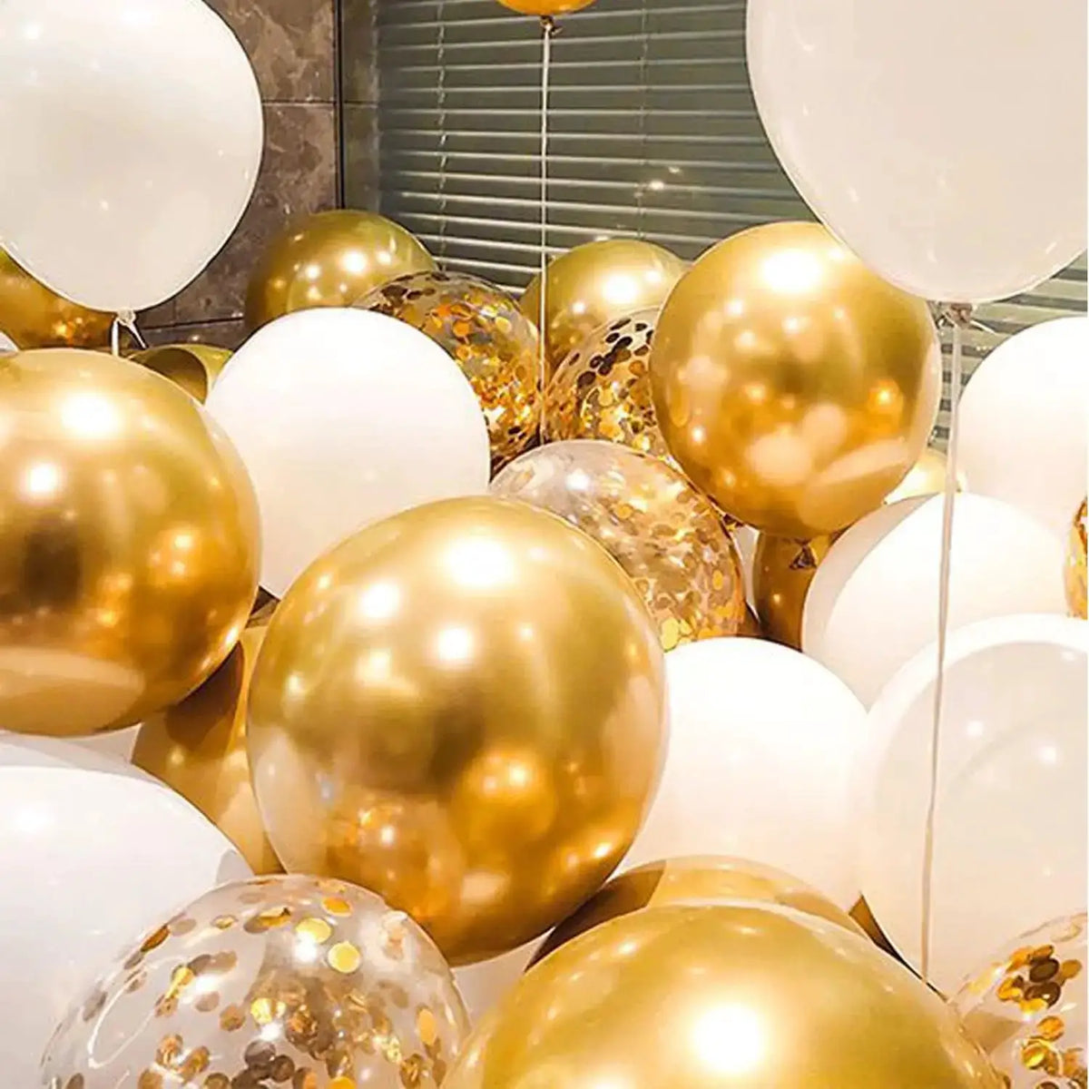 Latex Round Balloons | White And Gold Color | 12 Inch Size | 50 Pack Set