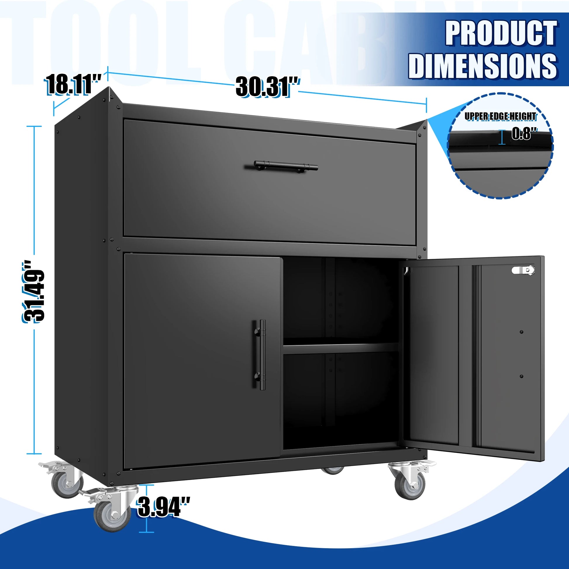 2 Door + 1 Drawer Tool Cabinets for Garage, Lockable Garage Storage Cabinet, Locking Metal Storage Cabinet with Wheels, Rolling Tool Chest, Assembly Required H35.4*W30.3*D18 from PriceLows™