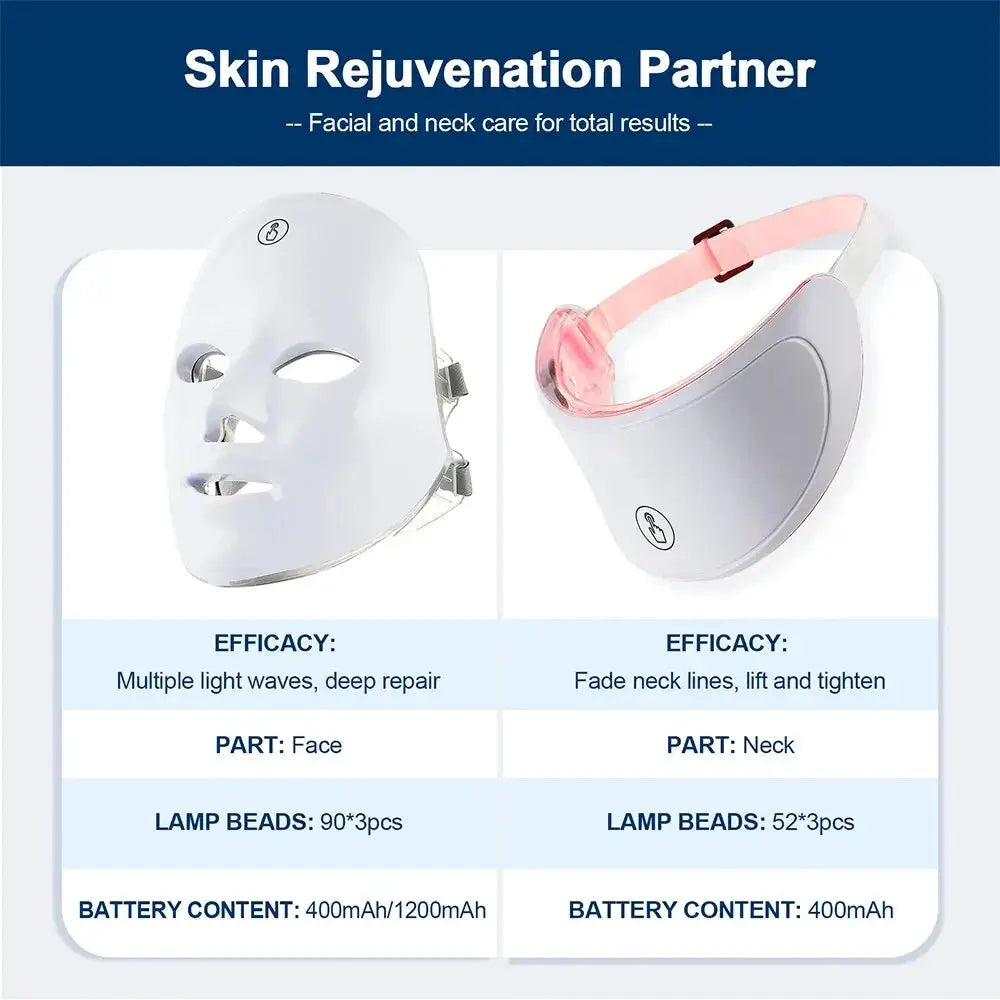 7 Colors Led Facial Mask With Neck Red Light Therapy Mask For Skin Tightening Lifting Anti-aging Bio-Light Beauty Whitening Home from PriceLows™