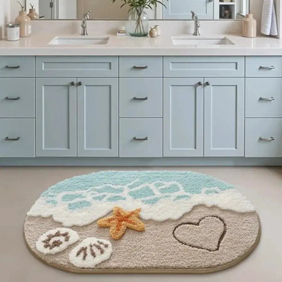 2 Pcs Beach Bathroom Rugs Set Non Slip Bath Mat Ultra Soft Washable Absorbent Quick Dry Ocean Sea Theme Bath Rug with Starfish from PriceLows™