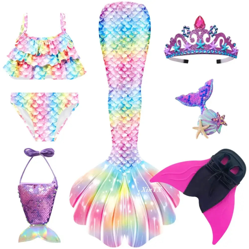 New Girls The Little Mermaid Tails Boy Memaid Swimsuit Bikini Bathing Suit Halloween Costume Girll Can add Monofin For Pool from PriceLows™