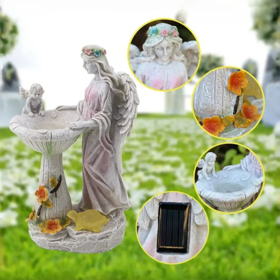 Outdoor Garden Solar Statue Light, Solar Angel Decor Statue, Garden resin angel fountain pool statue light, for Patio Home Decor from PriceLows™