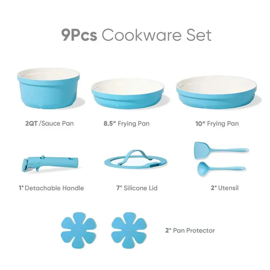 9pcs Pots and Pans Set,Ceramic Cookware Sets Non Stick with Detachable Handle, Induction Kitchen Pots and Pans,RV Cooking Set, O from PriceLows™