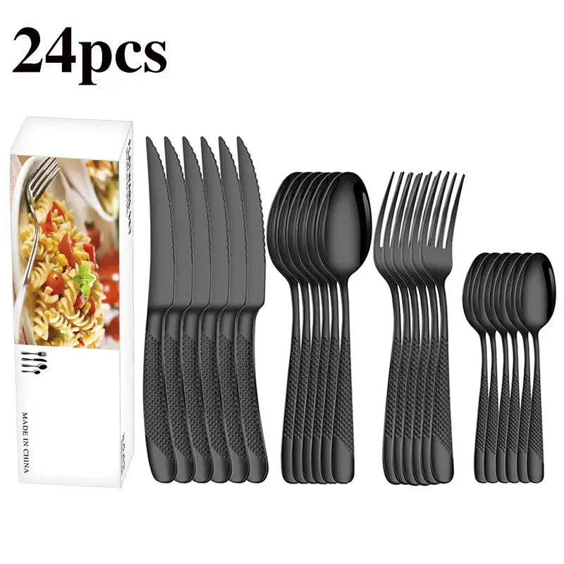 24pcs stainless steel tableware set, including knife, fork, spoon and dessert spoon, is a good holiday gift. from PriceLows™