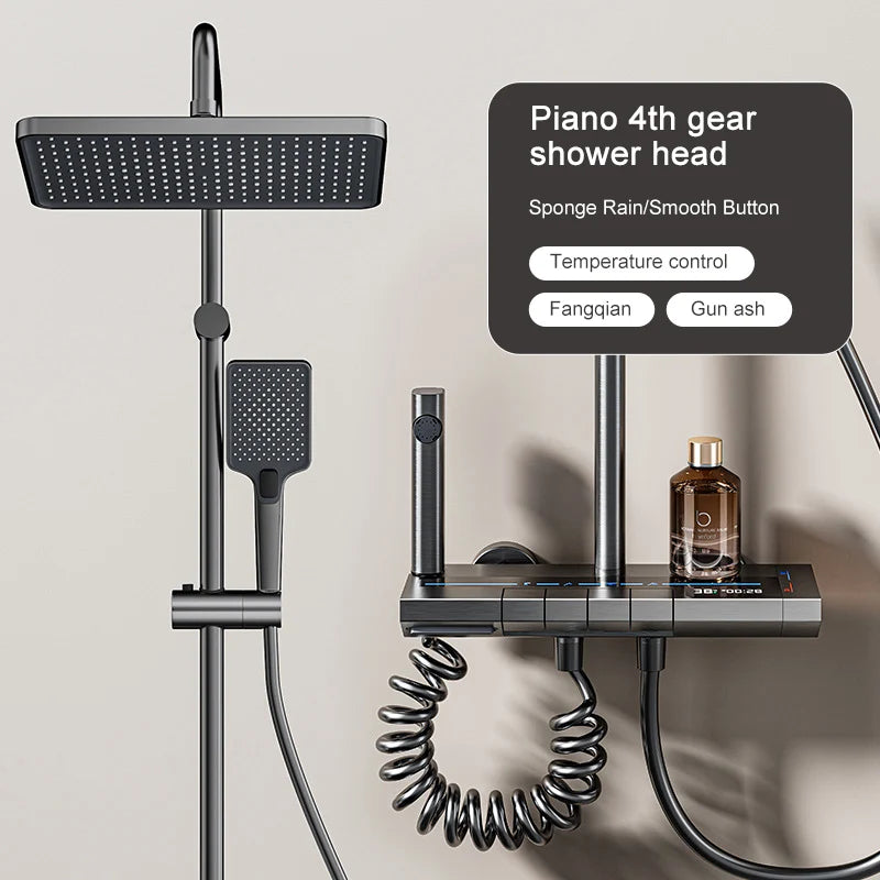 Shower System | Grey Finish | Digital Display | Wall-Mounted Aluminum