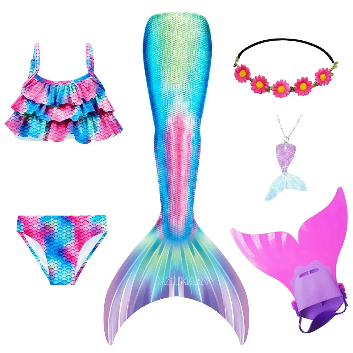 Mermaid Costume for Girl Mermaid Tail for Swimming Can Add Monofin Fin Girls Ariel Mermaid Costumes Cosplay Birthday Gift from PriceLows™