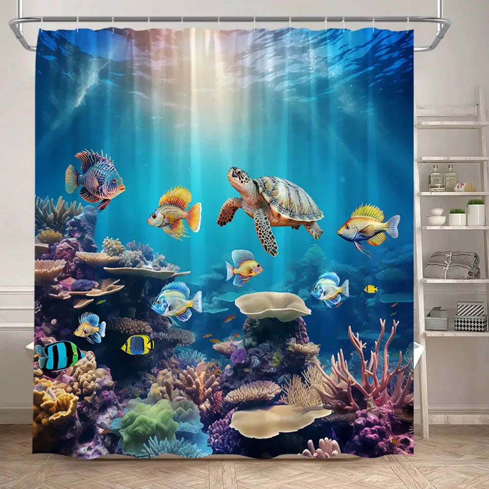 Ocean Animals Sea Turtle Shower Curtains Tropical Fish Coral Underwater Nature Scenery Child Bath Curtain Home Bathroom Decor from PriceLows™