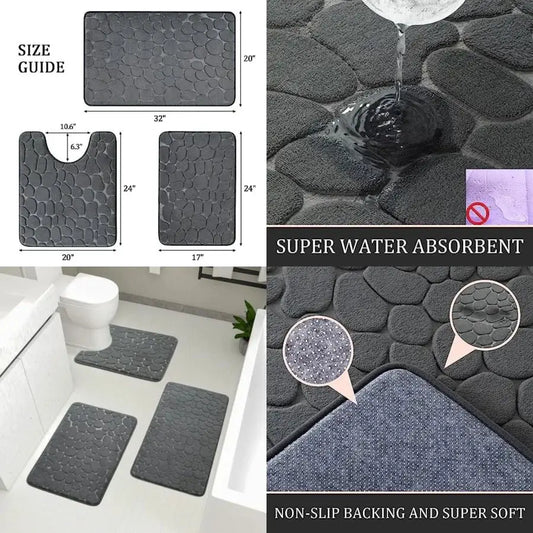Bathroom Rugs Mat Set 3 Pcs, Memory Foam Bath Mats Sets, Non Slip Water Absorbent Washable Bath Rugs for Sink, Toilet and Floor from PriceLows™