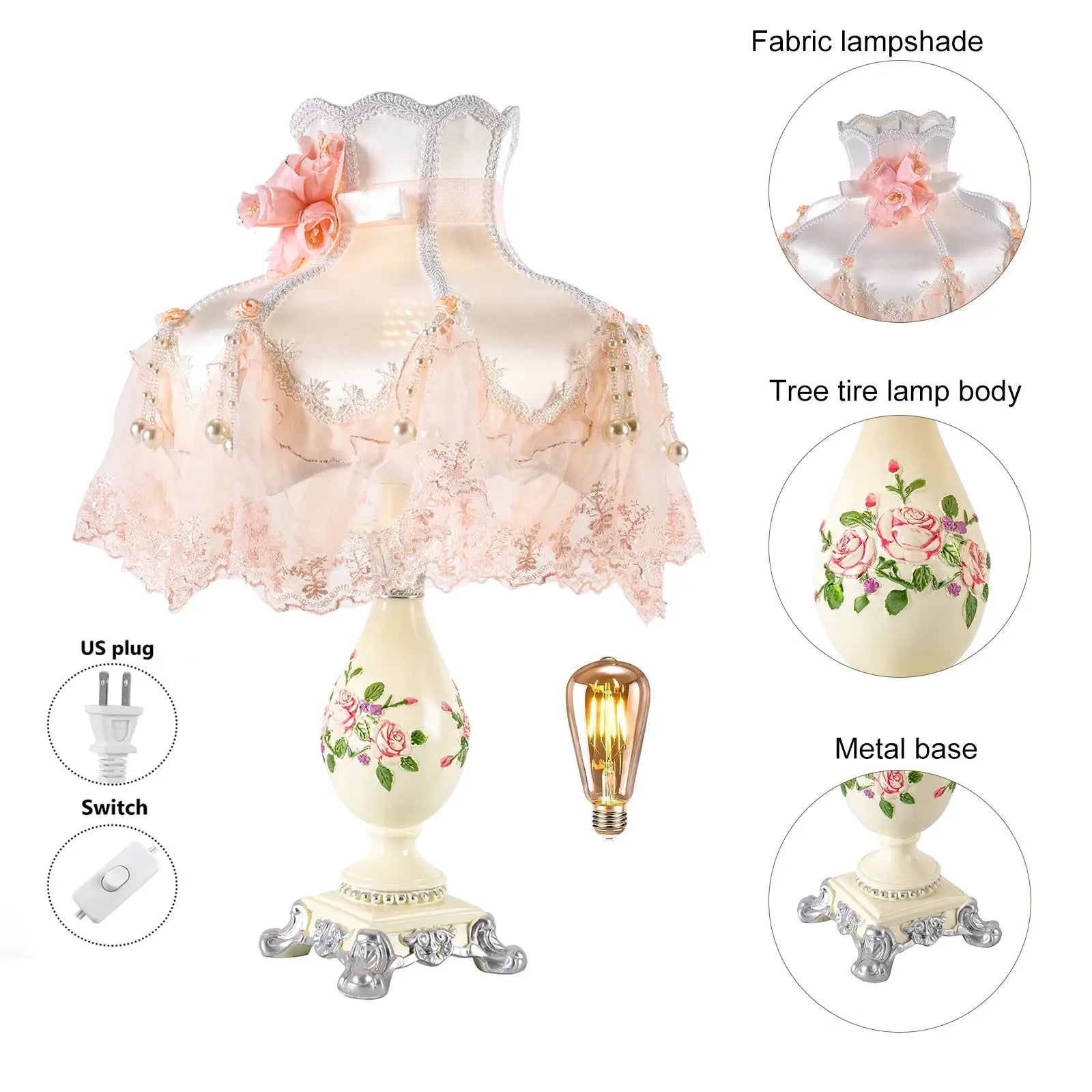 Princess Style Table Lamp LED Girl Creative Light Luxury Romantic Wedding Room Decoration Home Lighting Bedroom Bedside Lamp from PriceLows™