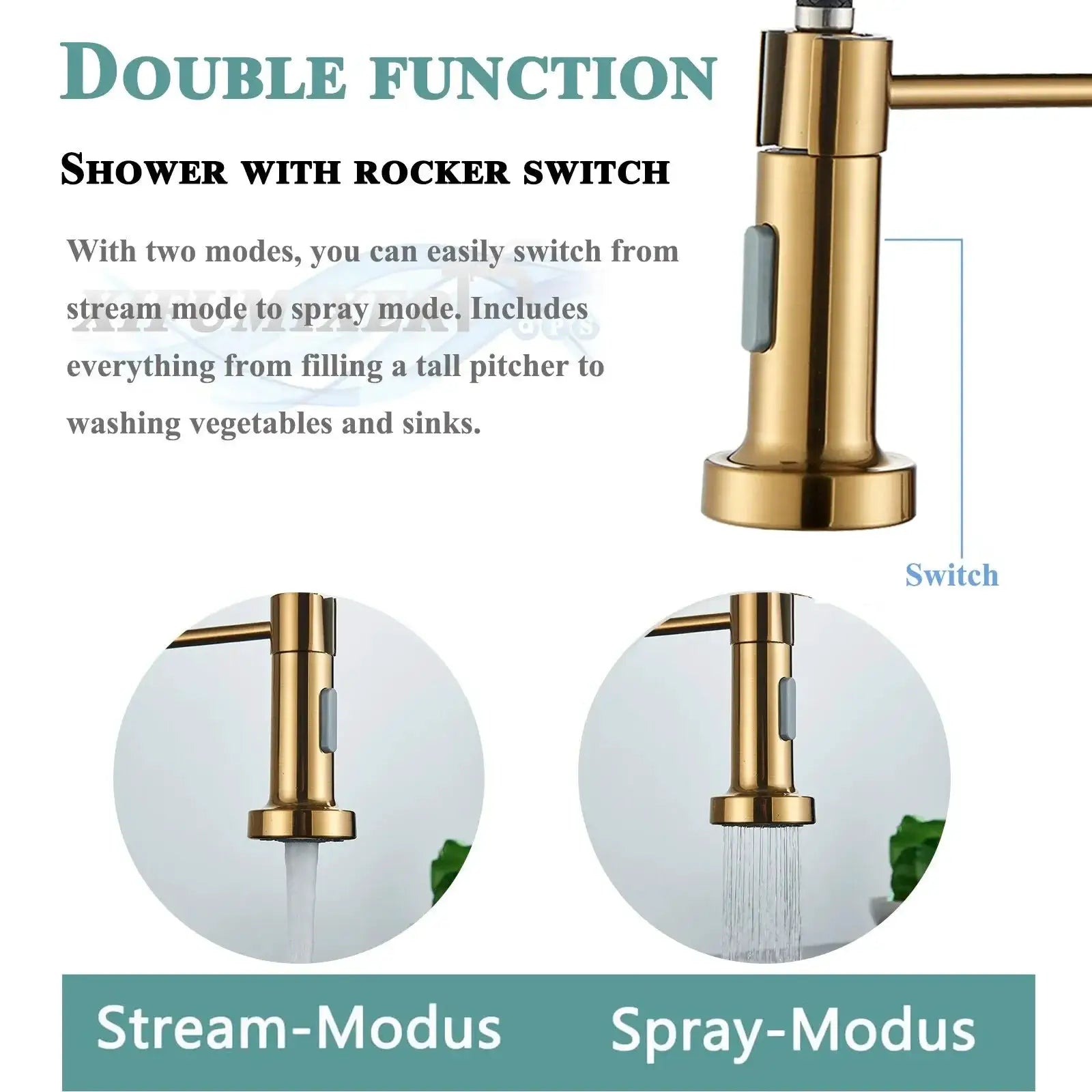 Brushed Gold Kitchen Sink Faucet One Handle Spring Hot and Cold Water Tap Deck Mounted Bathroom Kitchen Crane from PriceLows™