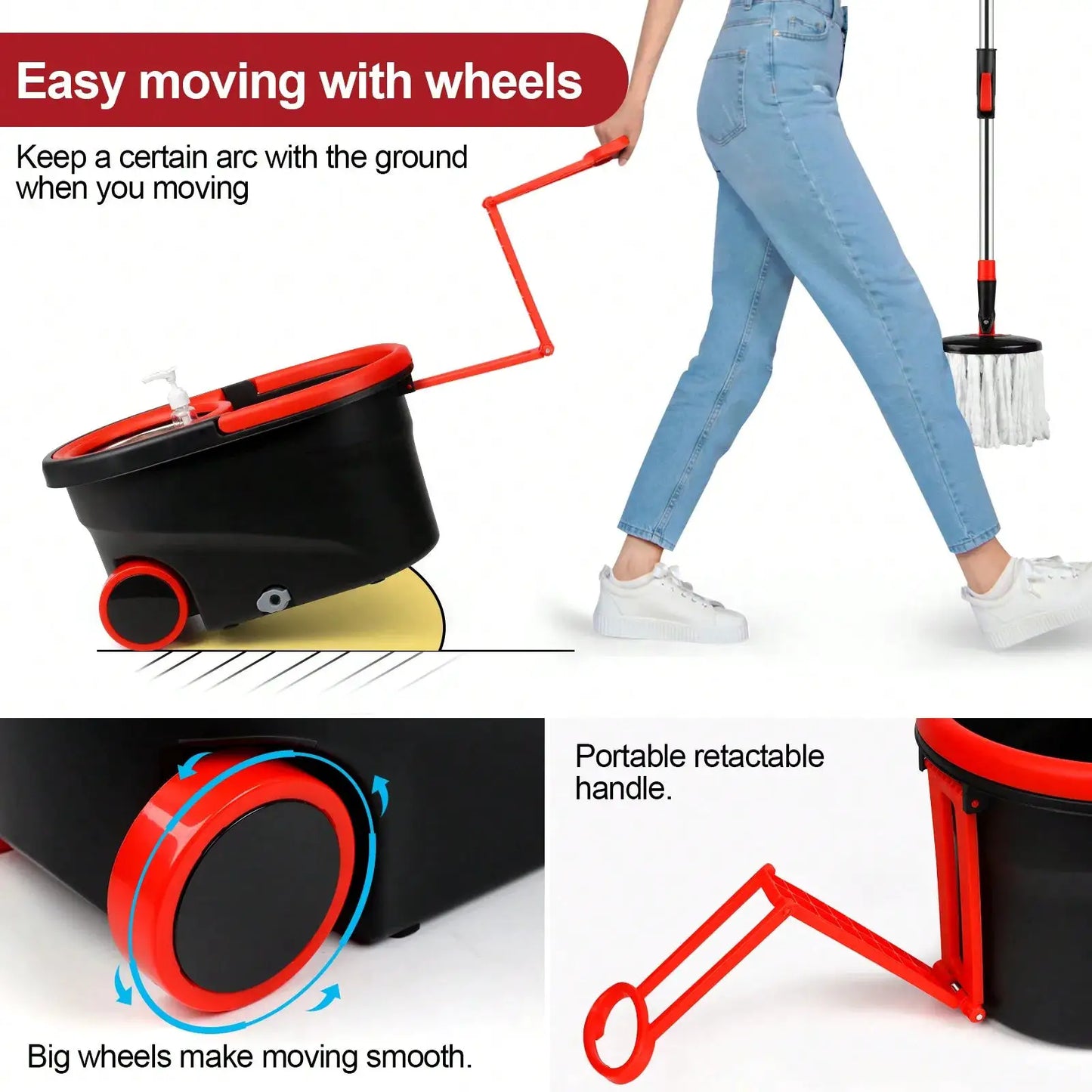 Heavy Duty Rolling Spin Mop Bucket Set with Wringer, 3 Microfiber Mop Heads, Adjustable Handle for Home Floor Cleaning” from PriceLows™