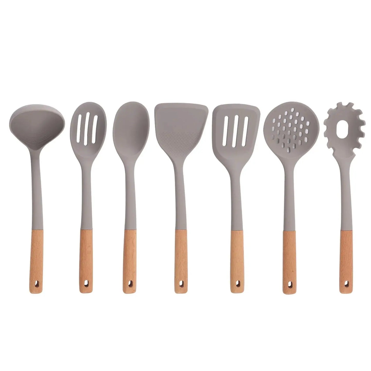 7-Piece Silicone Kitchen Utensil Set Non-Stick Cooking Tools with Heat Resistant Beechwood Handle for Baking & Cooking Spatula from PriceLows™