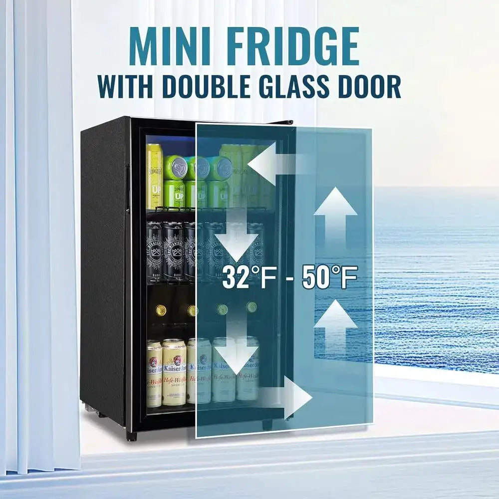 120-Can Glass Door Mini Fridge with LED Light for Beverages and Wine, Ideal for Home or Office from PriceLows™