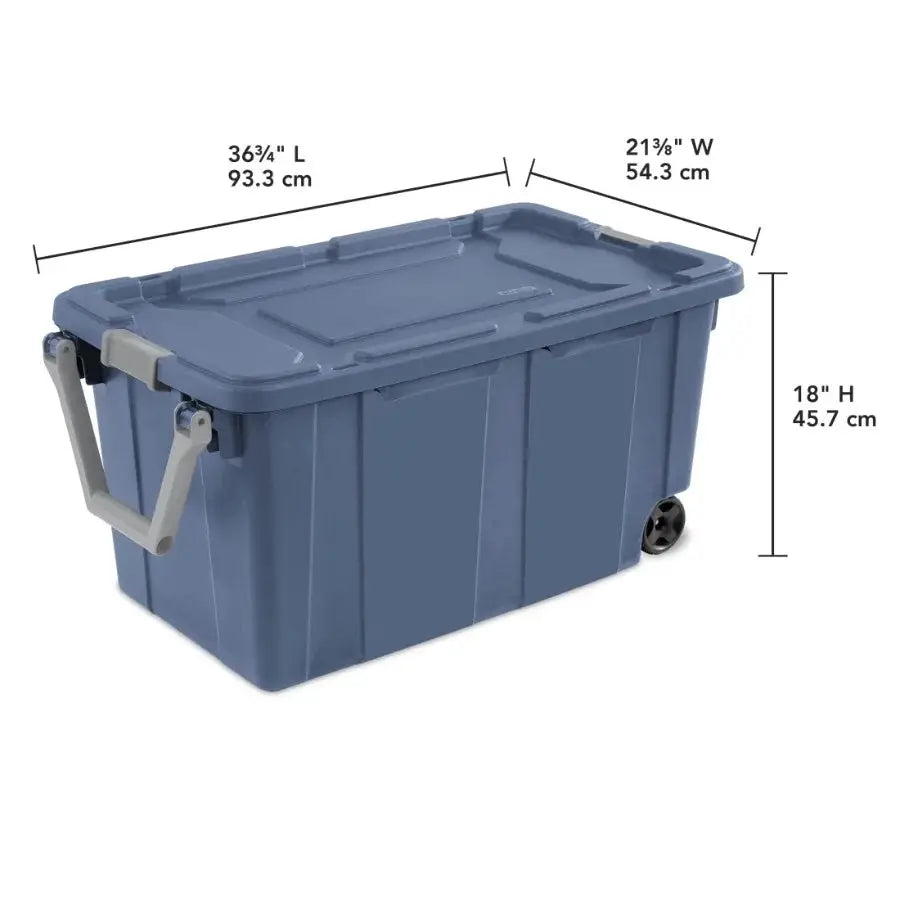 Industrial storage bin for warehouse use, durable plastic, blue, 40-gallon capacity with latching lid and pull handle, extra-la from PriceLows™