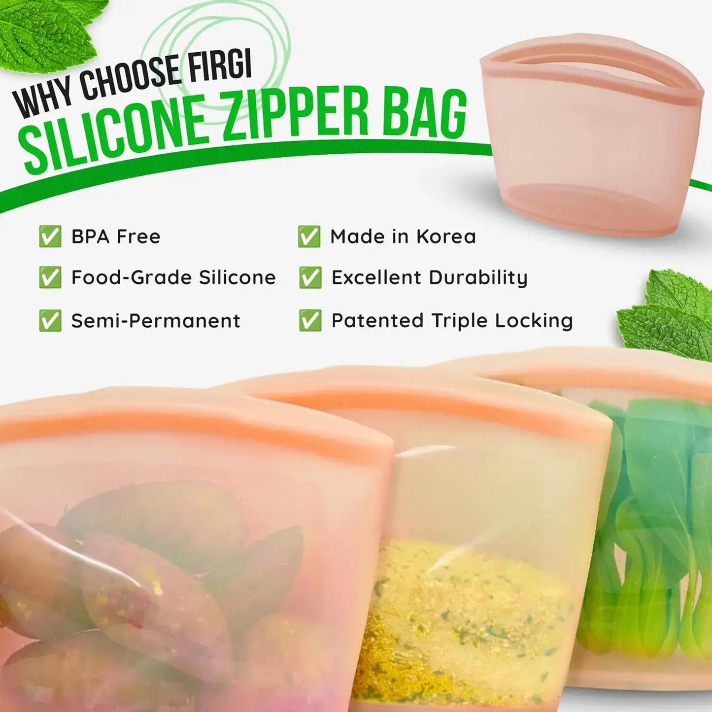 Reusable Silicone Food Storage Bags | BPA-Free | Freezer Safe | 2C, 3.5C, 6C