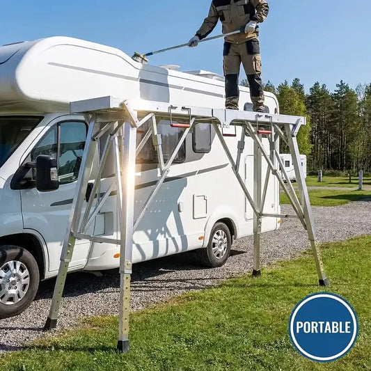 Folding Scaffolding, Portable Work Platform With 650-850 Lbs Capacity, Adjustable Height Step Ladder, Non-Slip Drywall Painting Stool For Home Improvement, Car Washing, Free Gloves Included. from PriceLows™