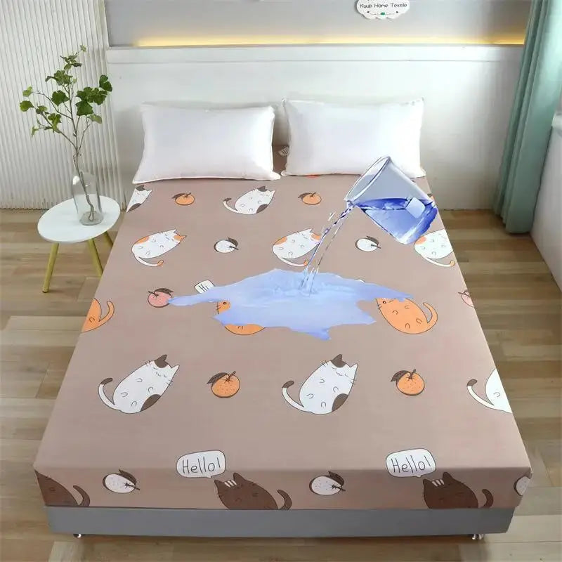 Kuup-Polyester 360° waterproof Cartoon Fitted Sheet Only(no pillowcase) Elastic Band Around Mattress Cover King Size Bed Cover from PriceLows™