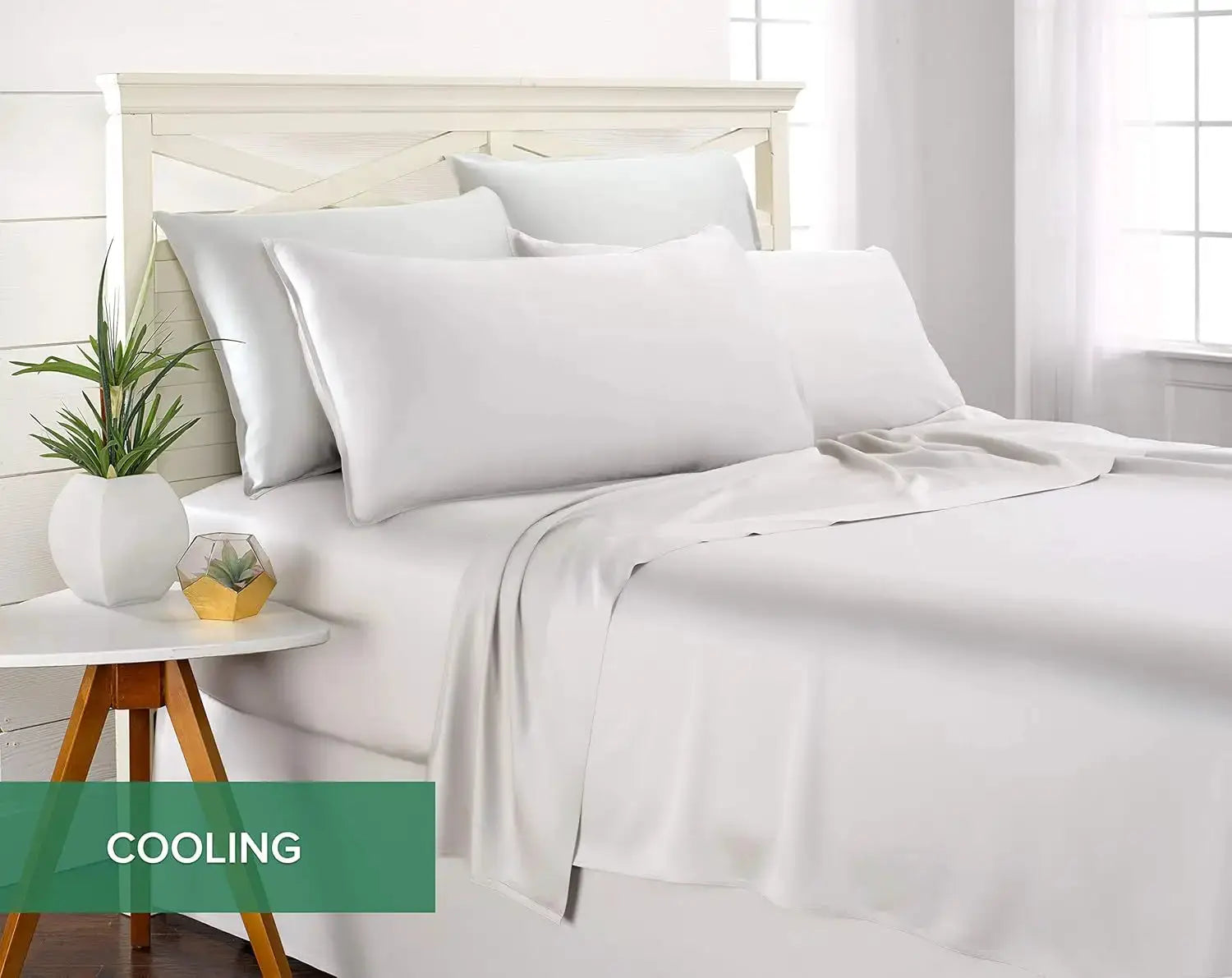King Bamboo Viscose Bed Sheet Set, Soft Cooling 4-Piece with Deep Pockets for Mattress up to 16 Inches, White from PriceLows™