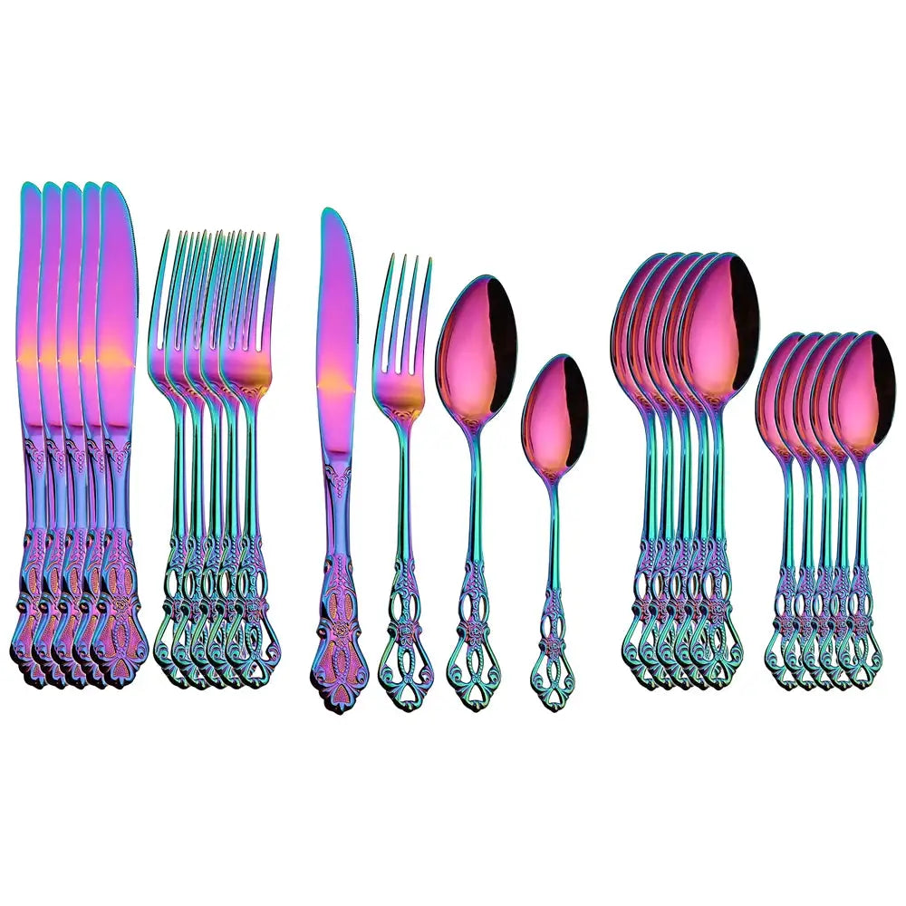 24pcs Cutlery Set Gold Dinnerware Stainless Steel Royal Spoon Forks Knives Kitchen Western Dinner Silverware Tableware Gift from PriceLows™