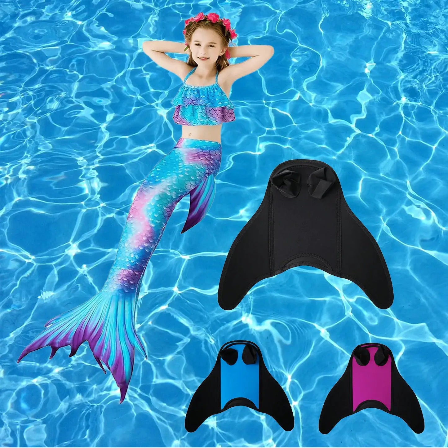 Mermaid Monofin, Swim Fin for Kids Mermaid Tail Girl Snorkel Fins Swim Flippers Full Foot Water Sports Enthusiasts Diving Fins from PriceLows™