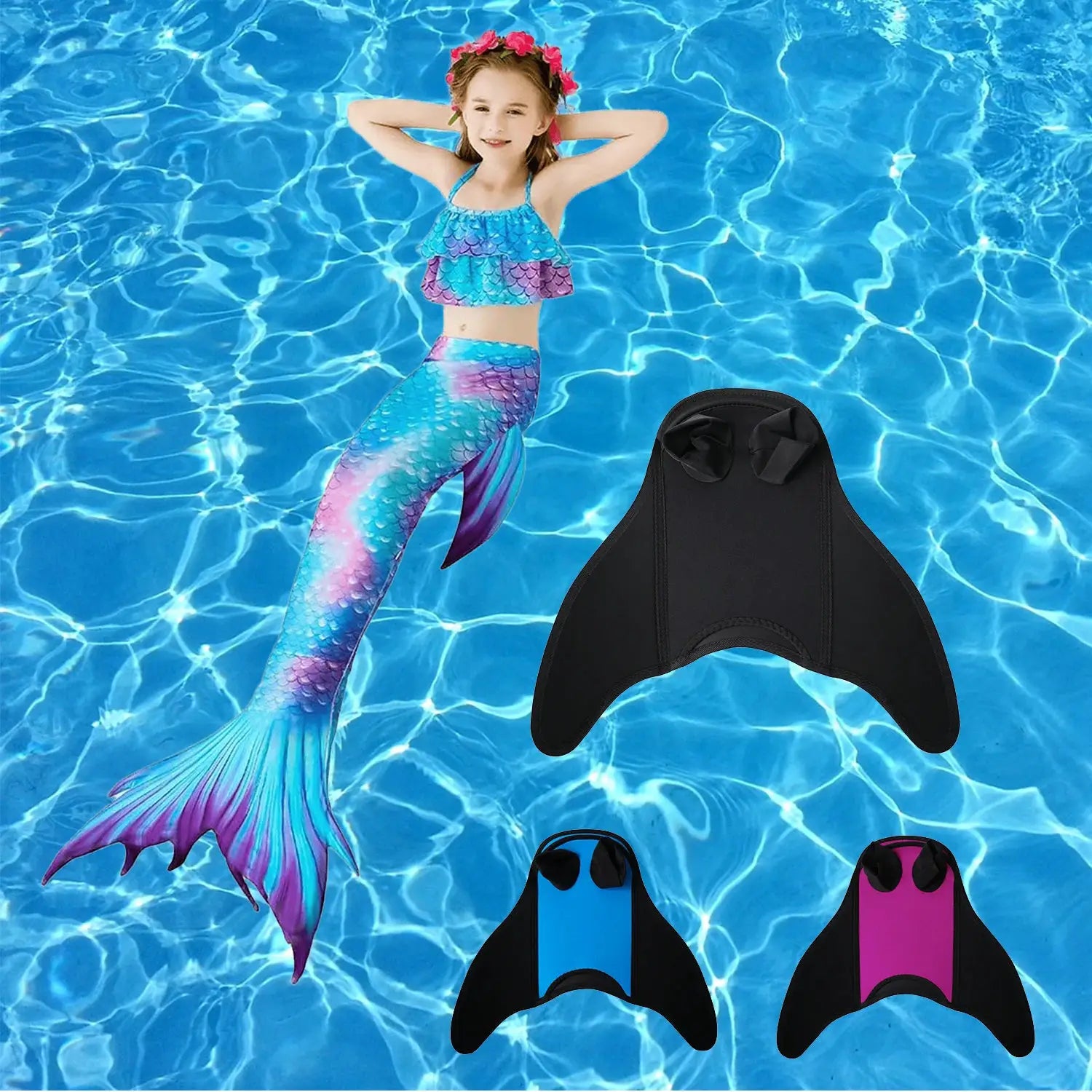 Mermaid Monofin, Swim Fin for Kids Mermaid Tail Girl Snorkel Fins Swim Flippers Full Foot Water Sports Enthusiasts Diving Fins from PriceLows™