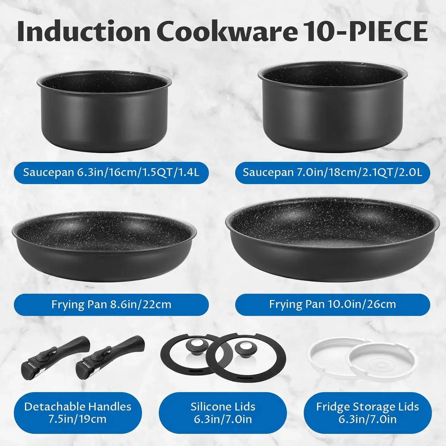 10-Piece Nonstick Pots and Pans Set, Removable Handles, Induction Compatible, Stackable, Dishwasher & Oven Safe from PriceLows™