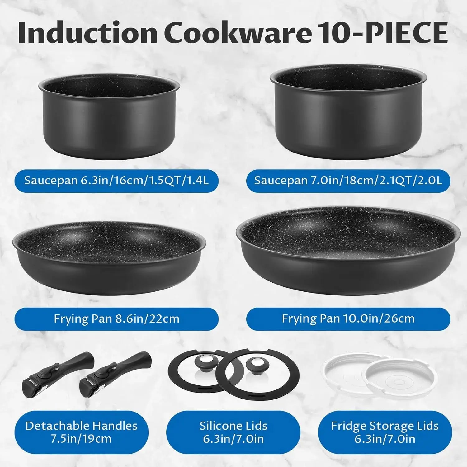 10-Piece Nonstick Pots and Pans Set, Removable Handles, Induction Compatible, Stackable, Dishwasher & Oven Safe from PriceLows™