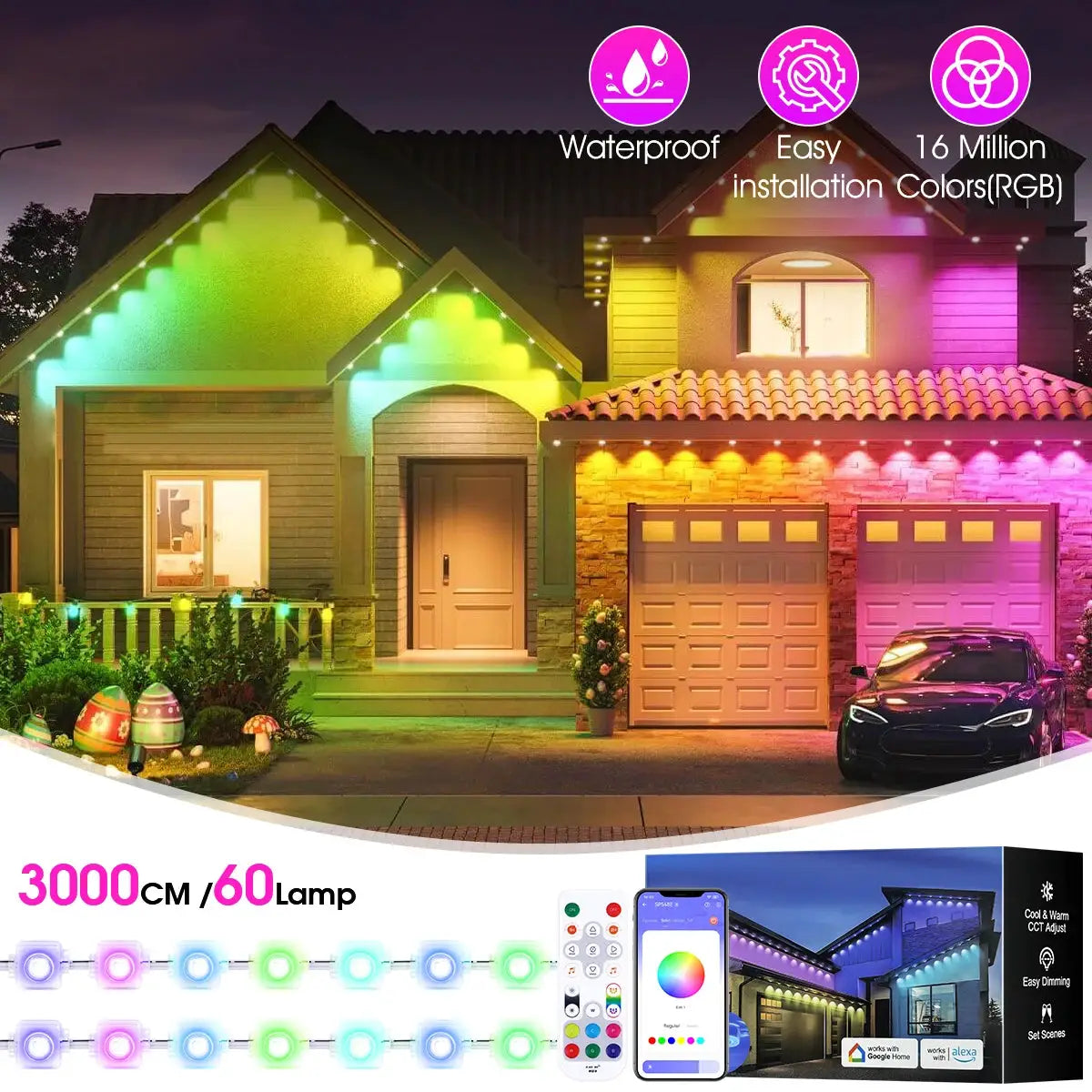 Permanent Outdoor Lights, 100ft/150FT RGBIC Outdoor Lights with 60/90 LED Lights, IP67 Waterproof, 100 Scene Modes from PriceLows™