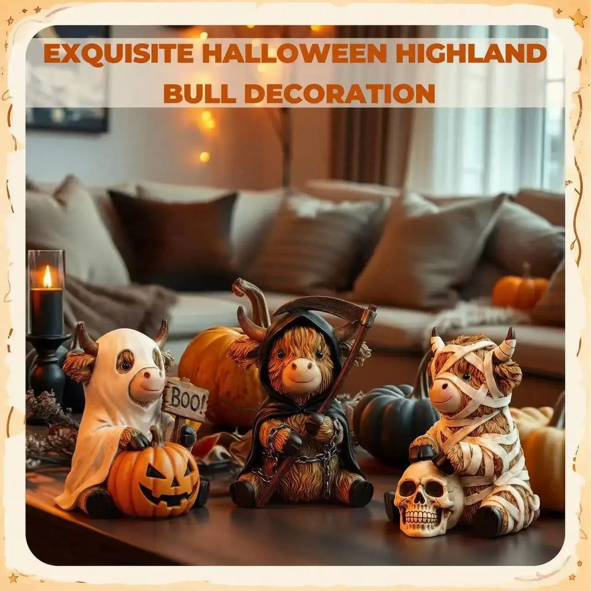 Halloween Wood Cow Statues | 3 Piece Set | Shelf Decor