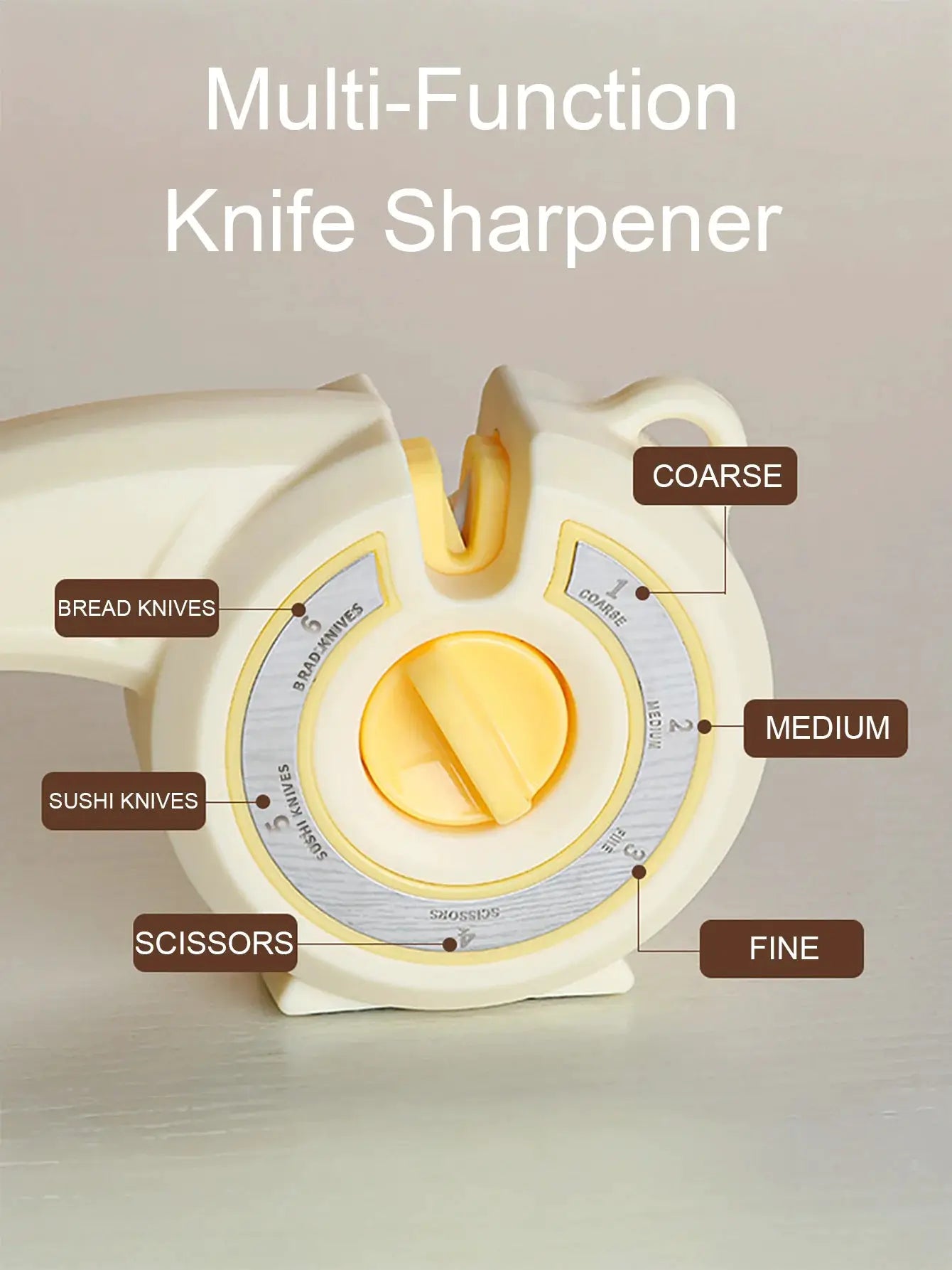 Knife Sharpener | 6 In 1 | Rotary Knob | Kitchen Knives Scissors Bread Knives