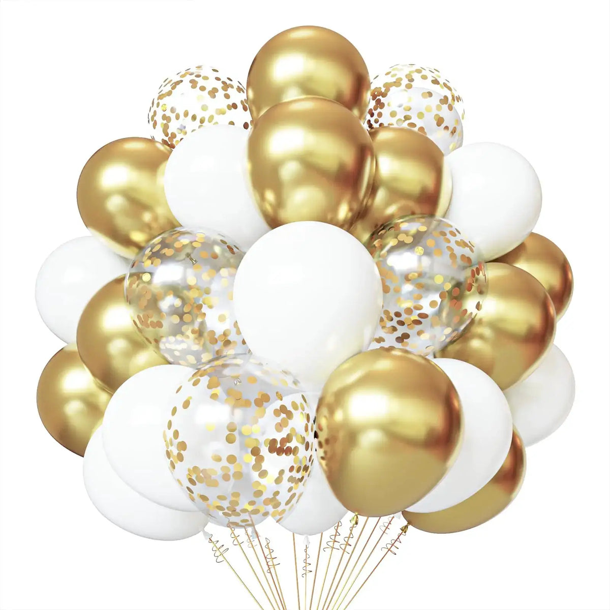 Latex Round Balloons | White And Gold Color | 12 Inch Size | 50 Pack Set