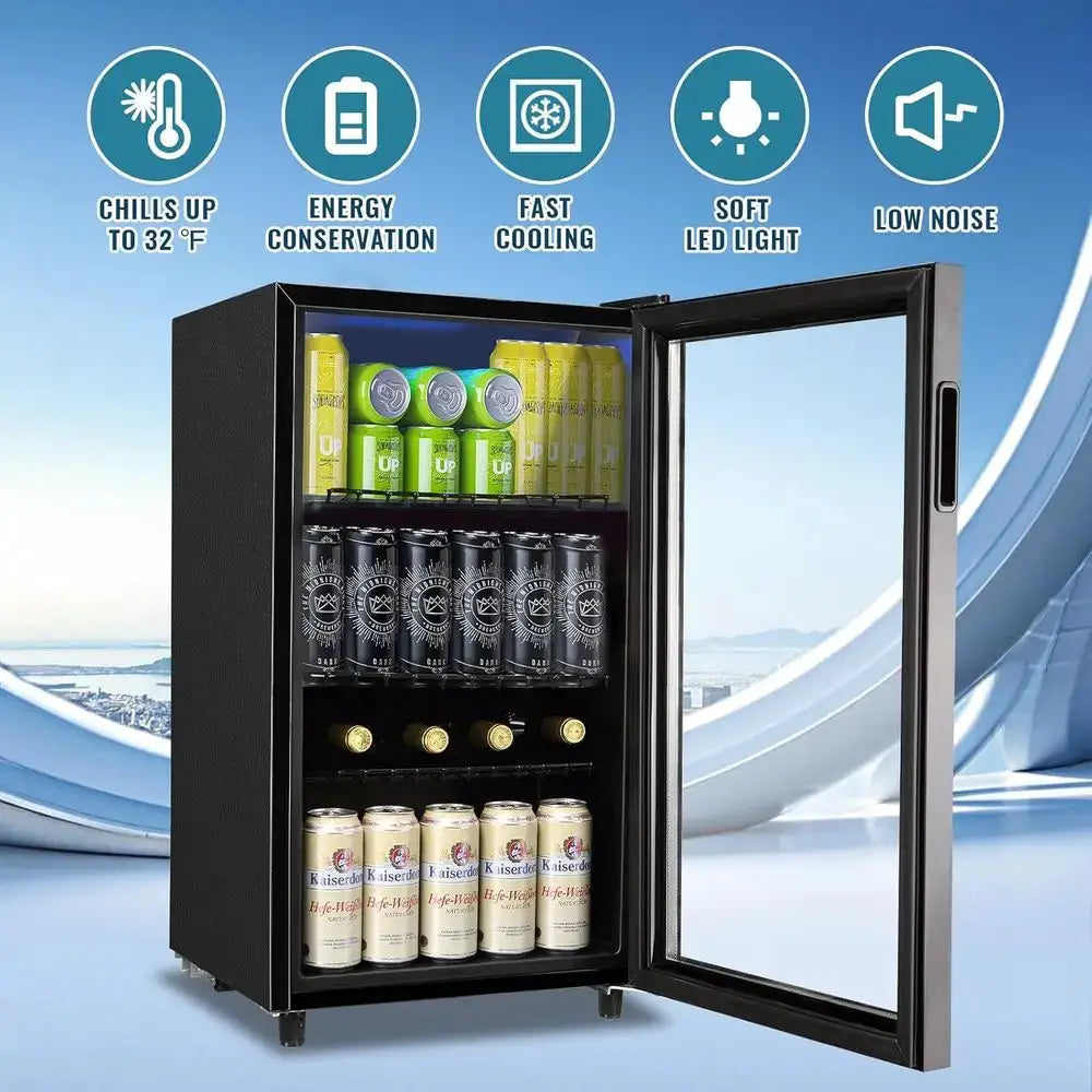 120-Can Glass Door Mini Fridge with LED Light for Beverages and Wine, Ideal for Home or Office from PriceLows™