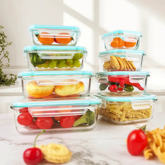 8pcs Glass Food Storage Containers Set Lunch Box Leakproof Airtight Microwave & Oven Safe Stackable Kitchen Organizers from PriceLows™