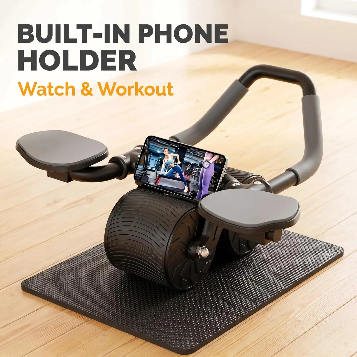 Ab Roller | 3 In 1 Core Kit | Double Wheel | Black With Kneepad
