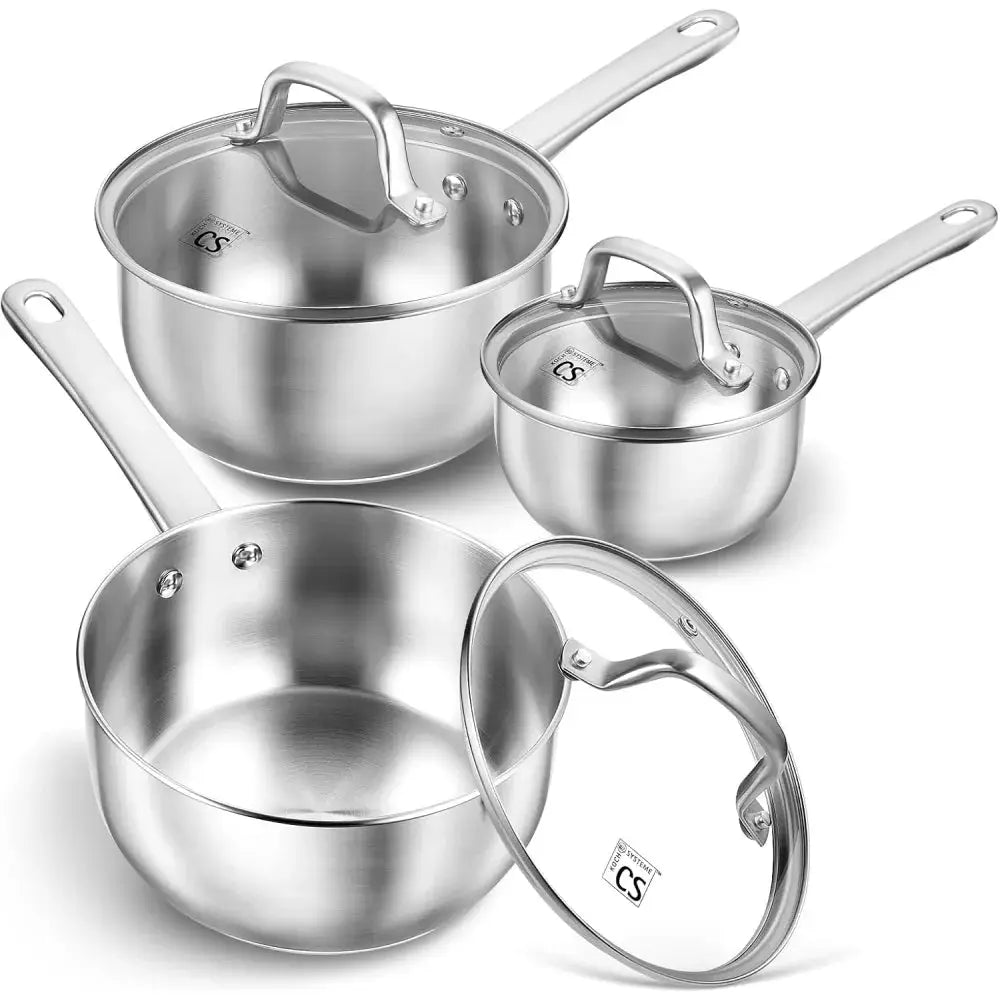 KOCH SYSTEME CS Stainless Steel Saucepan Set, 1QT & 2QT & 3QT Sauce Pan, Stainless Steel Pot Set 6 Piece, Induction Saucepans from PriceLows™