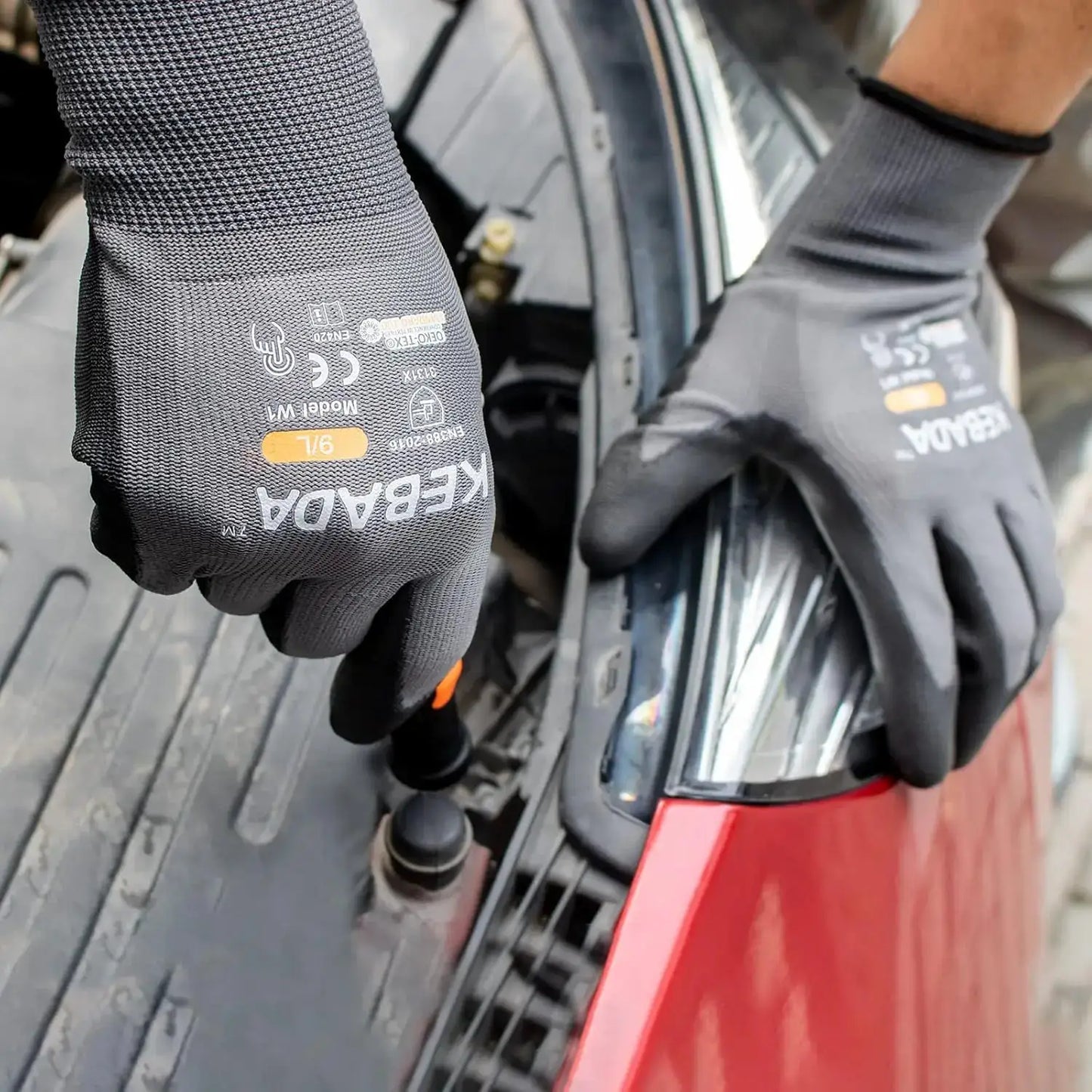 PU Coated Work Gloves with Grip, Touchscreen, 12 Pairs Gray Large from PriceLows™