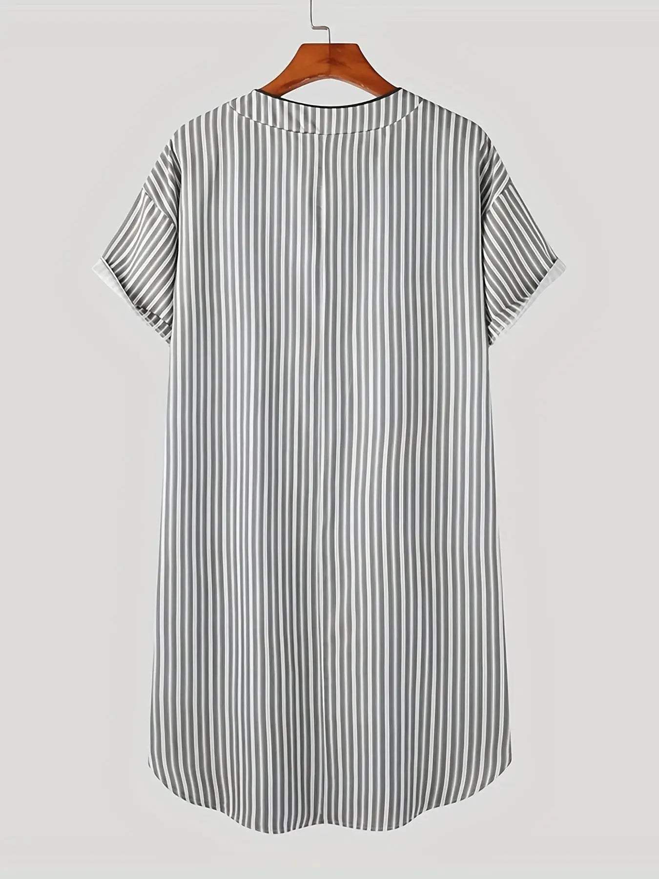 Men Short Sleeve Robe | Striped Polyester | V Neck Pattern | S-3XL Sizes