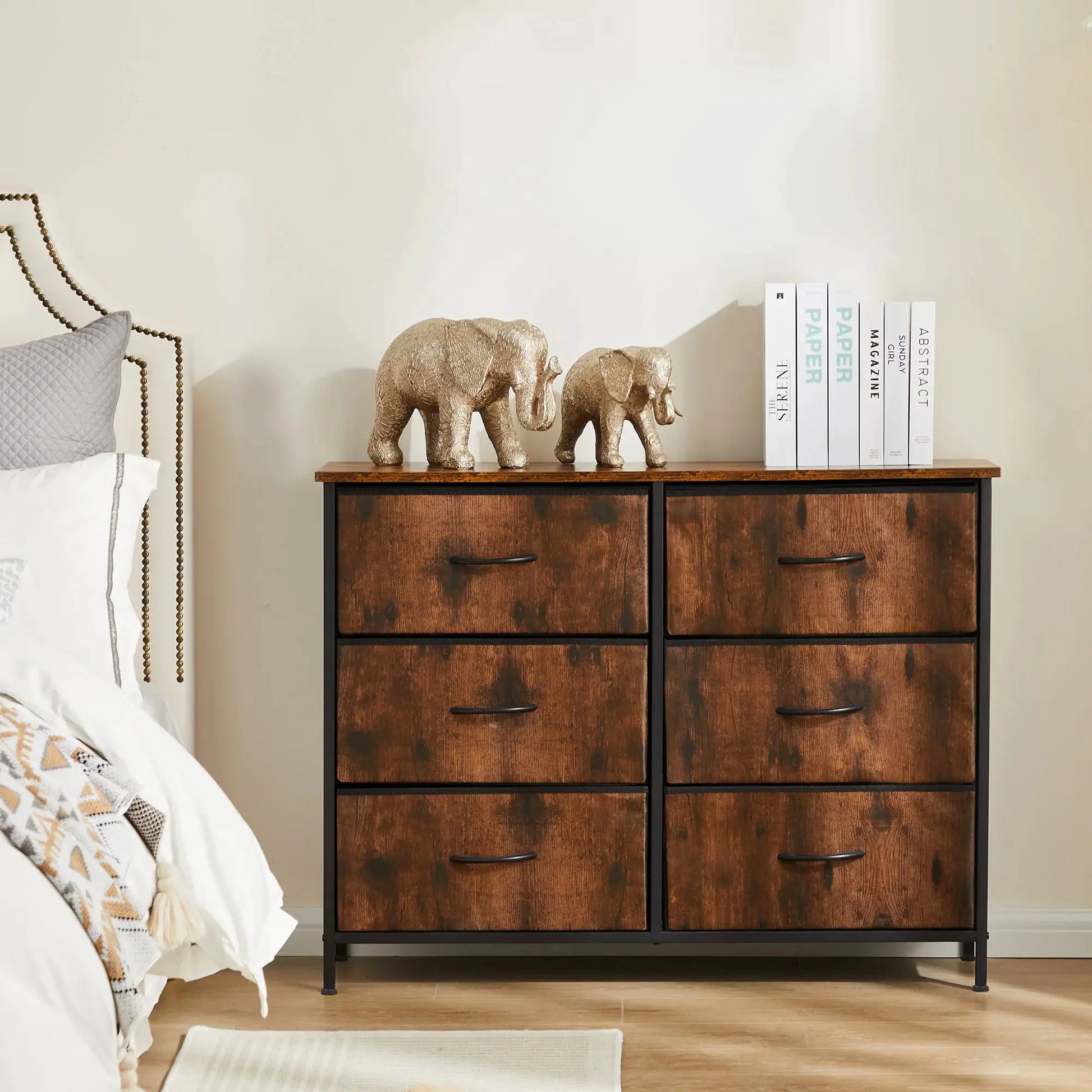 JHK Nightstand 6 Fabric Drawers Dresser For Bedroom Bedside Sofa Table With Storage Closet Chest Display Cabinet Furniture from PriceLows™