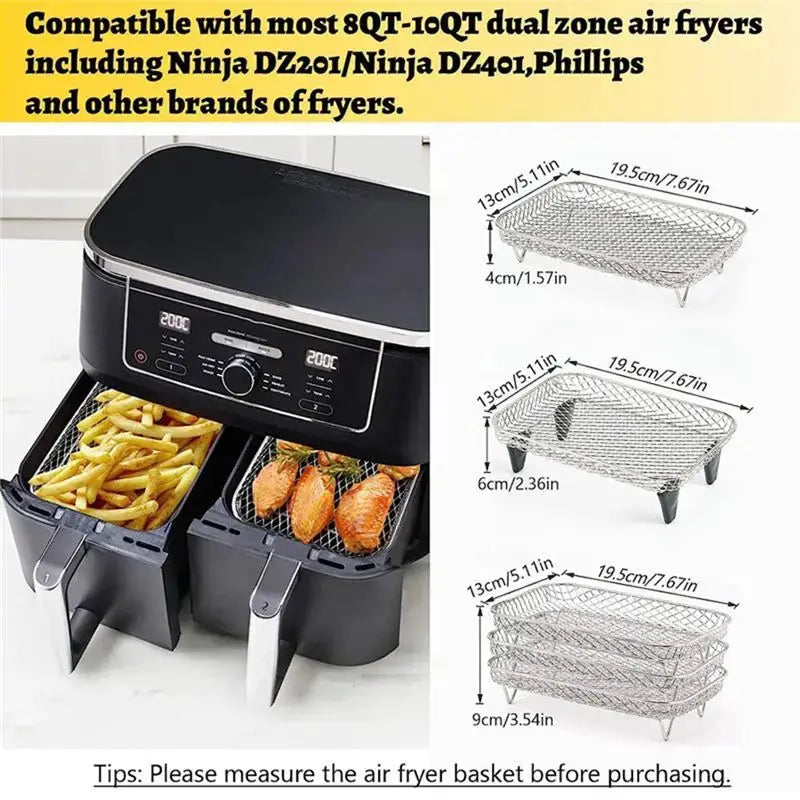 Air Fryer Rack | Ninja Dual Air Fryer Accessory | Stackable Stainless Steel