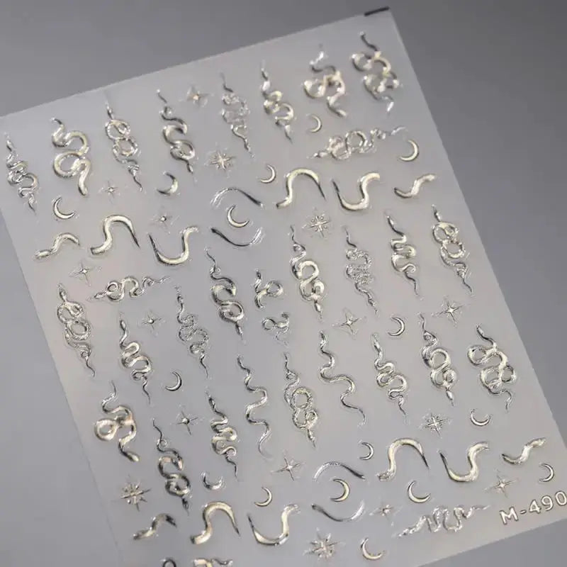 Gold Silver Snake Stars Nail Stickers for Nail Decoation Decals 5D Self-Adhesive Bronzing Stars Moon Totem DIY Supplies Slider from PriceLows™
