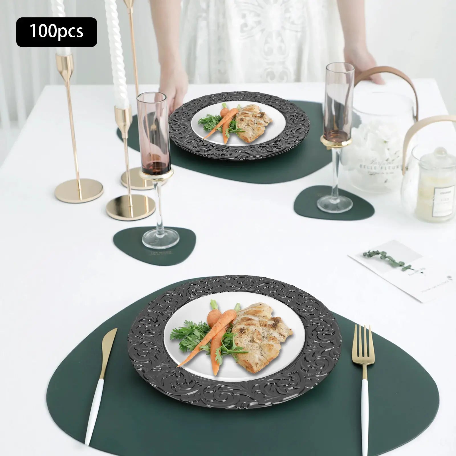 100-Piece Black Charger Plates Set, Elegant Round Base Plates for Dinnerware Wedding and Party Table Decoration from PriceLows™