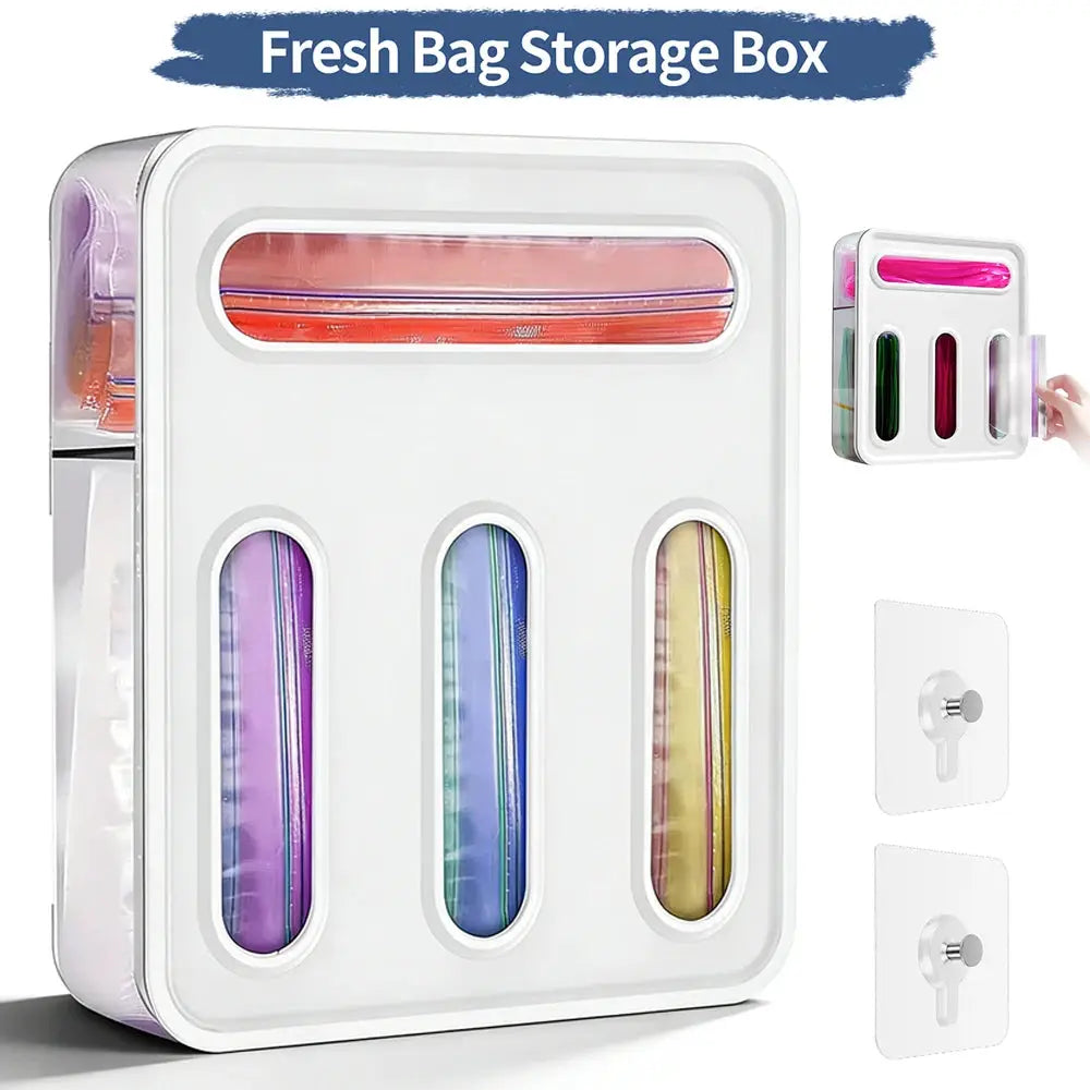 Food Storage Bag Organizer | 4 Compartment Dispenser | Clear Plastic | Dispenser