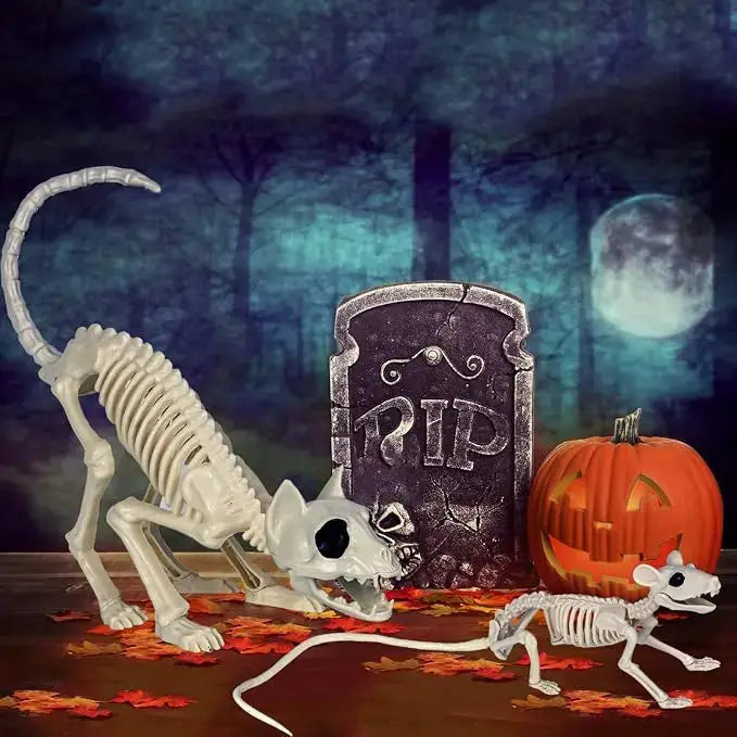 Halloween Skeleton Cat | Resin Movable Joints | Outdoor Patio Decor | 14 Inch