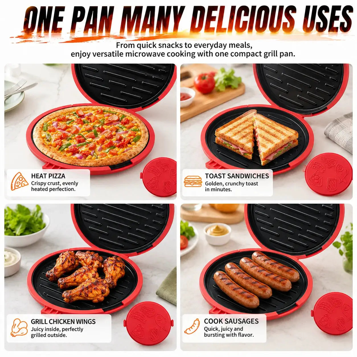 Microwave Grill Pan | Nonstick Coating | With Lid | Round Crisper Plate