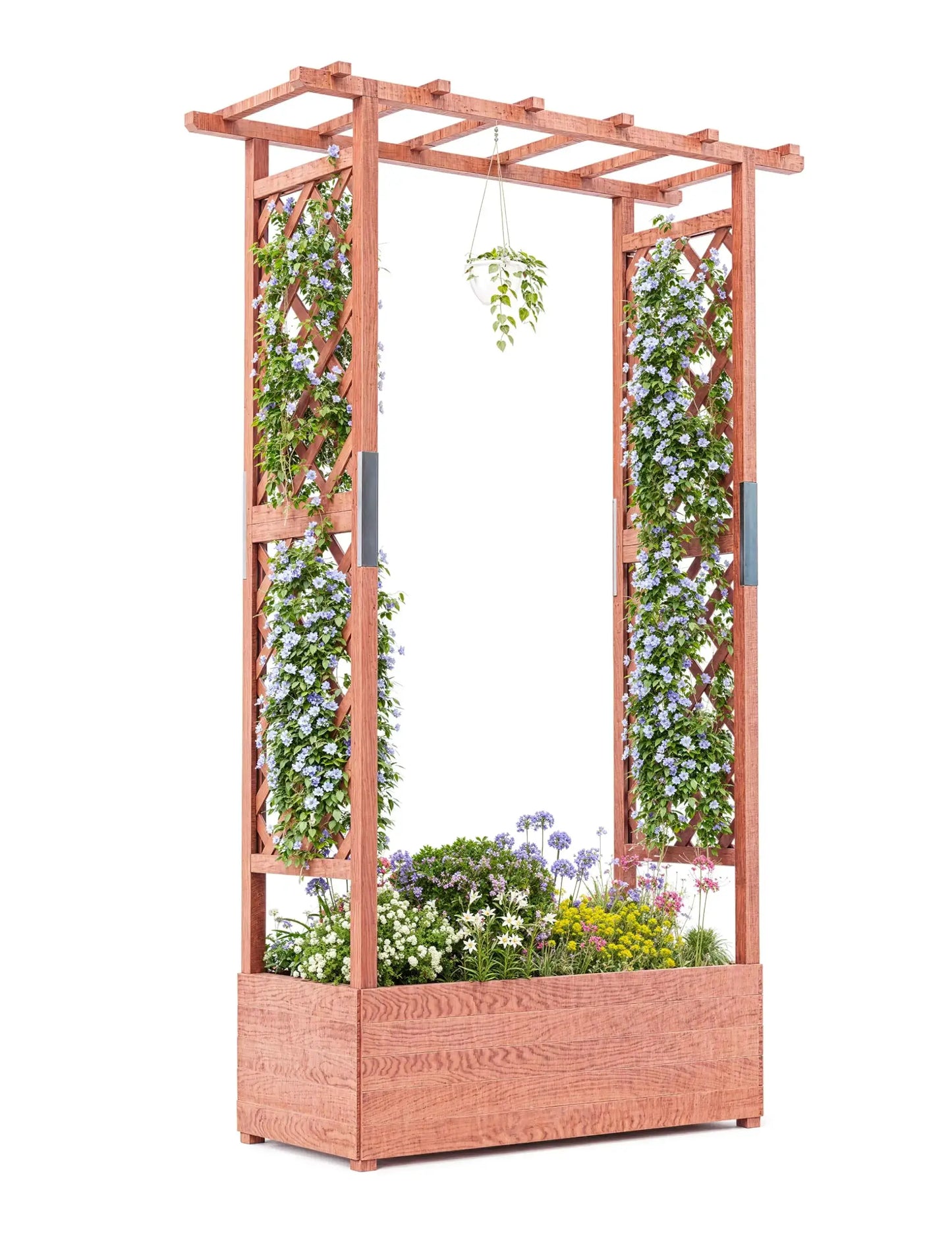 Elevated Wooden Raised Garden Bed with Trellis/Canopy/Drainage Hole Freestanding Planter Box for Climbing Plants Vines Blossoms from PriceLows™