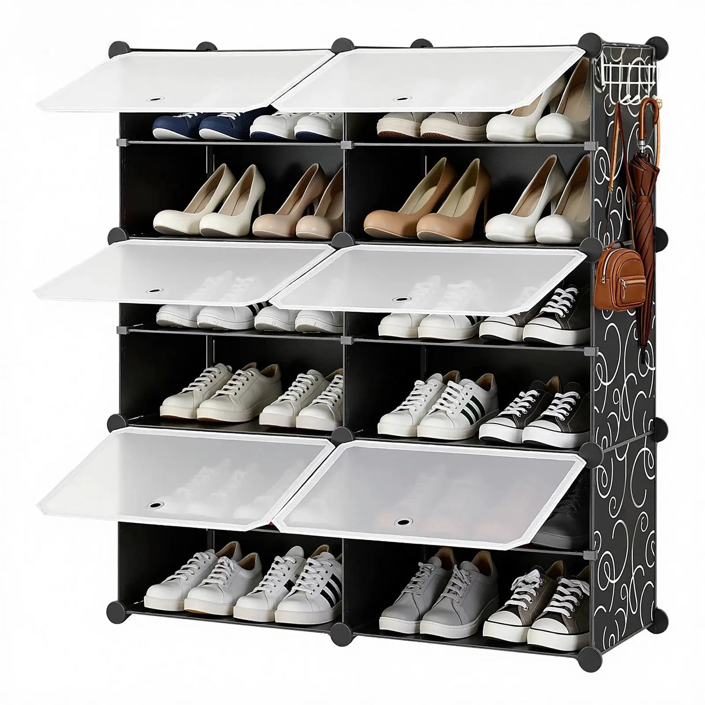 JHK 6-Tier Plastic Stackable Shoe Storage Cabinet with Door Multilayer Shoe Shelves Organize for Space Saving Cabinet Home from PriceLows™