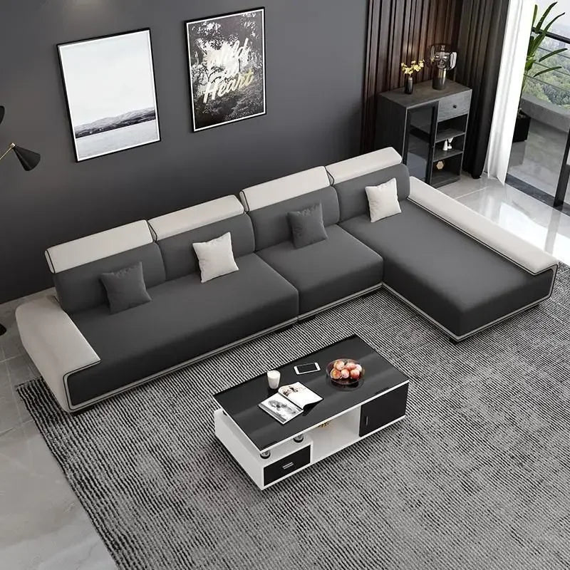 Sectional Sofa | Oversized Cushions | Gray | Curved