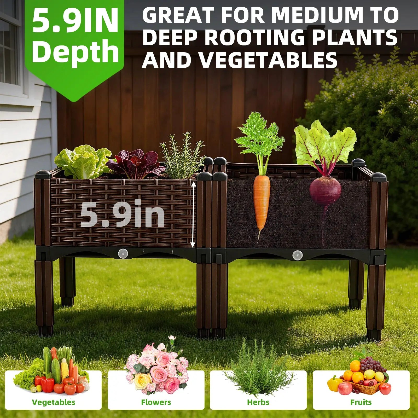 Elevated Raised Garden Bed with Legs Large, 6 Grids Divider Planter Box Outdoor PP Plastic Flower Plant Container, Double Layered Space Saving, for Vegetables Herbs with Drainage Holes Stand Up Gardening, for Patio Backyard B from PriceLows™