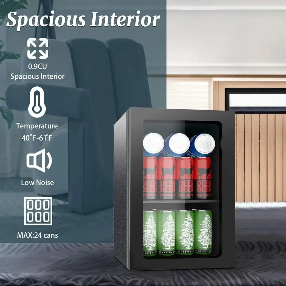 Compact 0.9 Cu. Ft. Mini Beverage Refrigerator with Clear Door, Adjustable Shelves, and Temperature Control for Beverages and Wi from PriceLows™