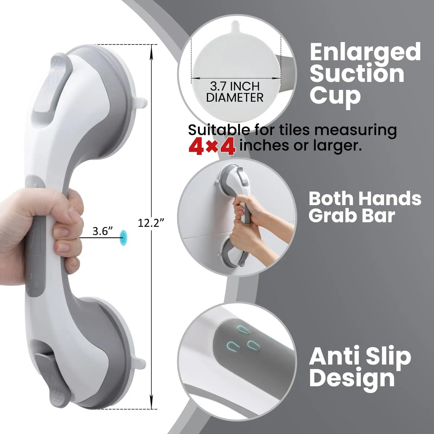 Shower Grab Bar | 12 Inch | Suction Cup | 1 Or 2 Pack
